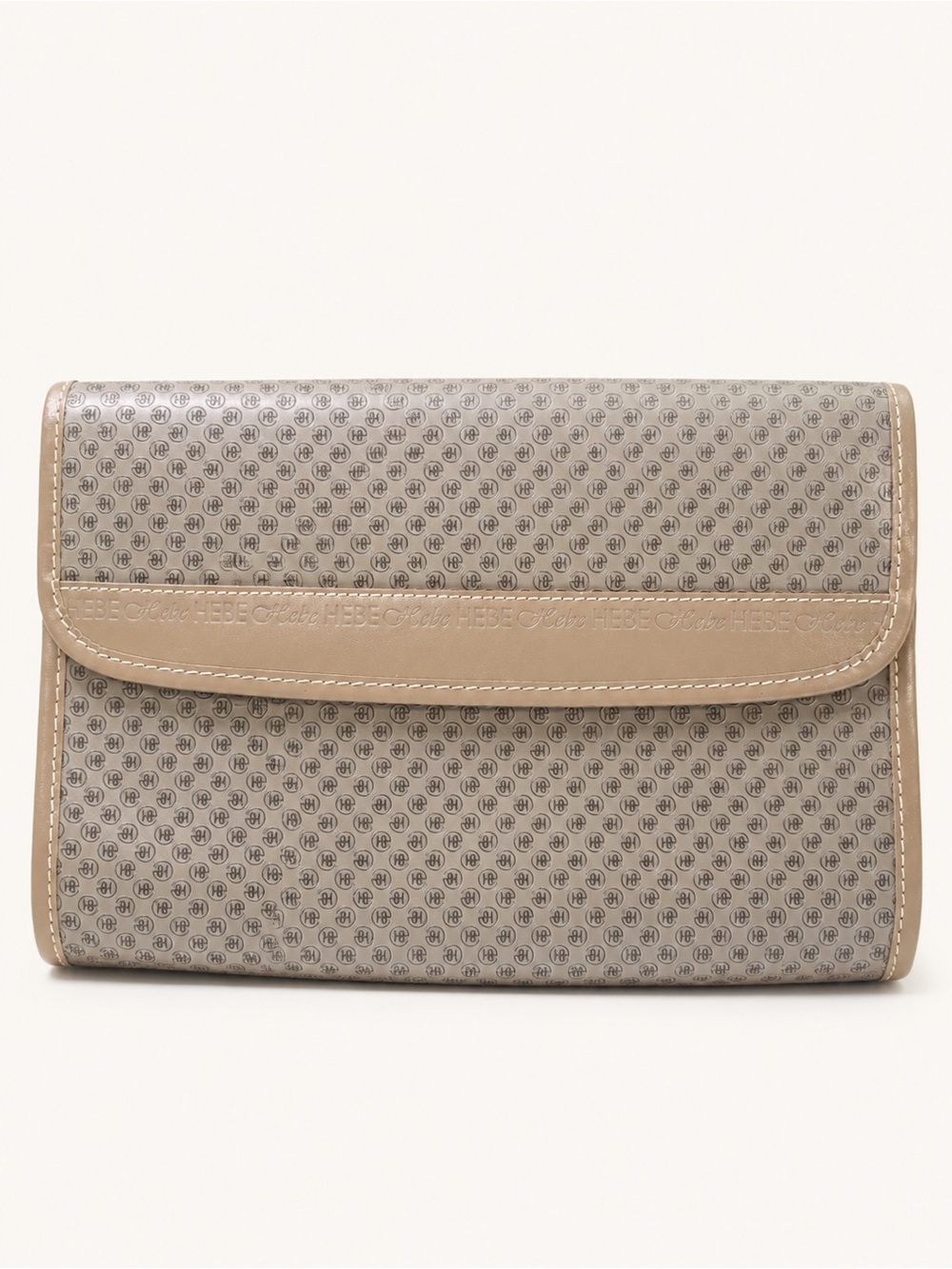 Vintage Hebe Monogram Flap Clutch Wallet Bag Taupe Gray 9.5”